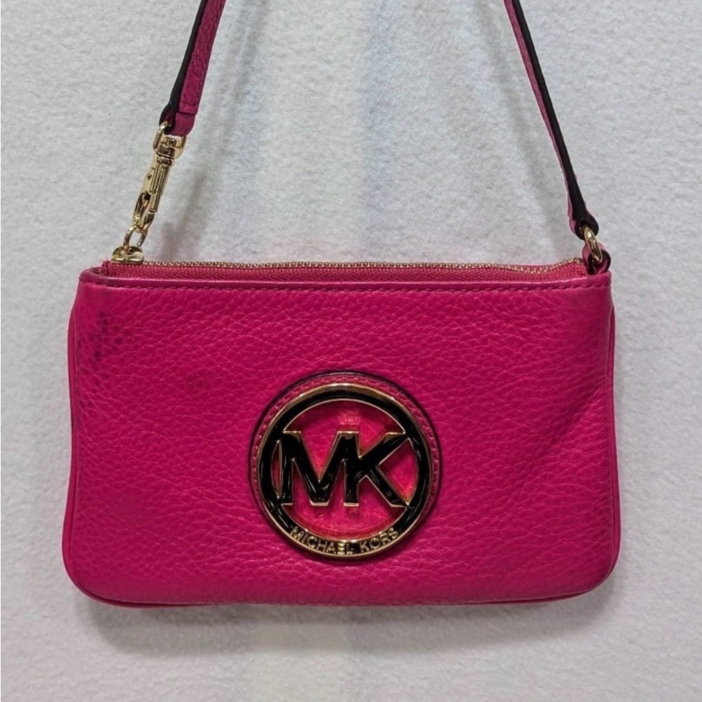 Michael Kors Fulton Pebbled Leather Wristlet Mini Bag Pink Gold 38T1CFTW1L